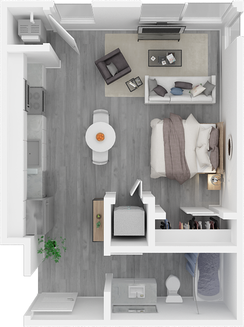 Floor plan for studio, 1 bath, 425 sqft
